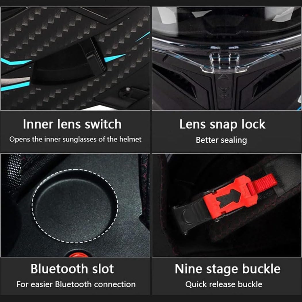 Sport Bluetooth Full Face Modular Motorcycle Helmet, Boy Girl Flip up Visors Cool Scooter Moped Street Cruiser ATV Motorcycle Integrated Helmets, Comfortable Breathable, DOT Approved, S-XXL(55-64cm)