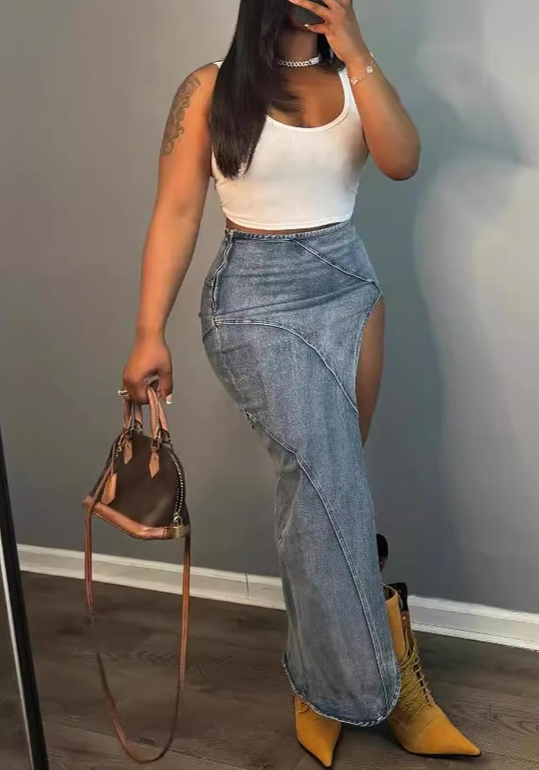 Molisry Women’s High Split Denim Maxi Skirt Frayed High Waisted Sexy Summer Irregular Jeans Skirt Streetwear - Image 2