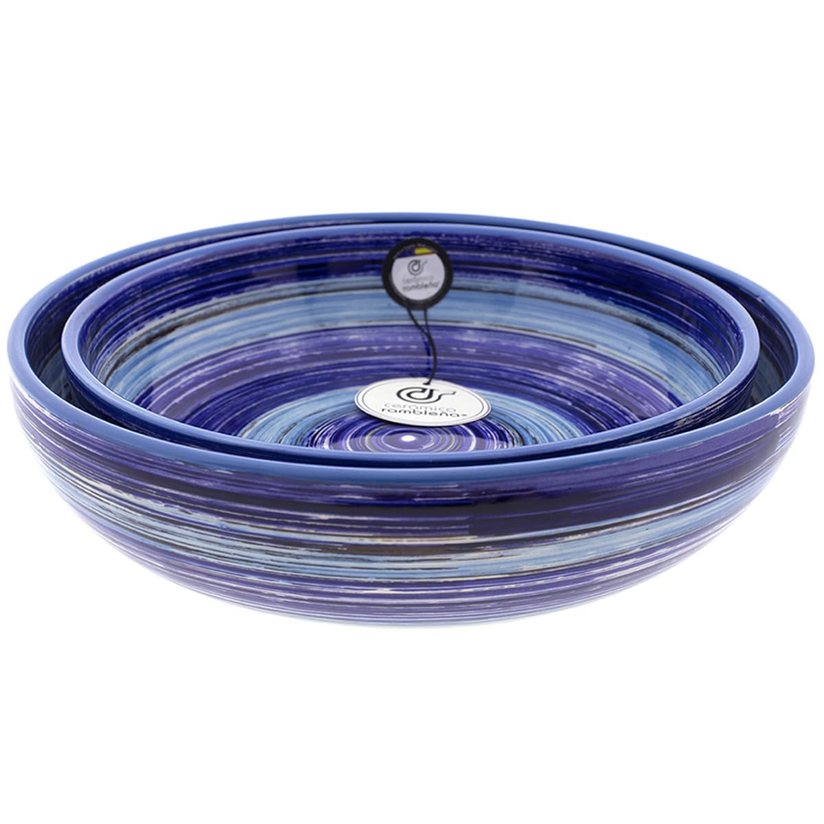 CERAMICA RAMBLEÑA | Ceramiczna salaterka | Oryginalne salaterki | Zestaw x2 Salaterki Dekoracja Tęcza Niebieski - Model 26 | 100% ręcznie robiona dekoracja | 23x23x5.5 cm + 27x27x7 cm