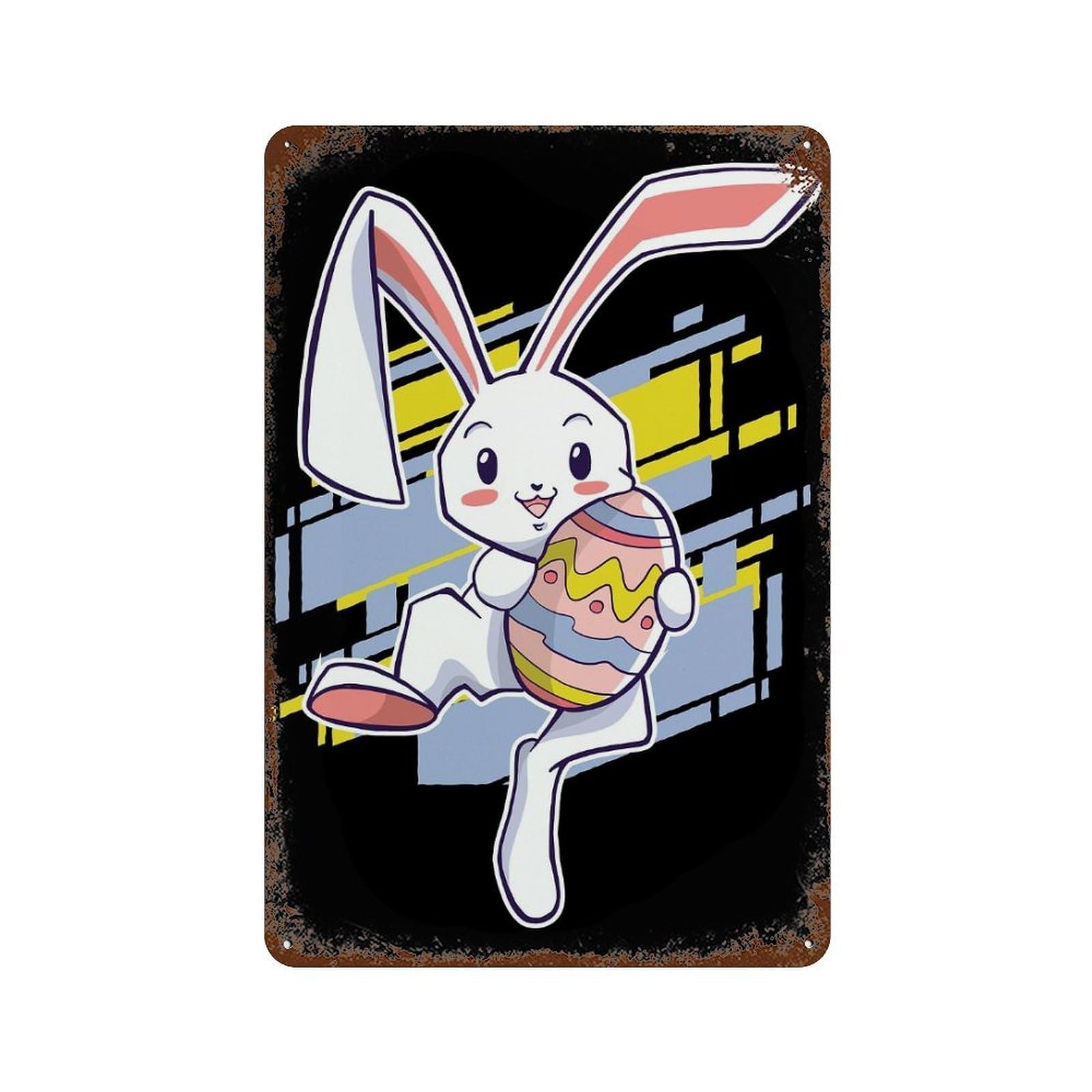 Decorative Tin Sign with Easter Bunny Gift Design 11.8"x7.9", for Farmhouse, Kitchen And Entryway Decor, Old School Wall Decor
