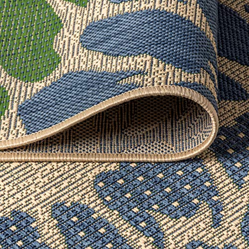 Image of JONATHAN Y Floral Textured Weave Indoor Outdoor Area Rug 5X8 Navy /Green, Zinnia Modern for Backyard, Patio, Porch, Easy-Cleaning, High Traffic, Pet-Friendly, Non-Shedding (SMB110B-5)