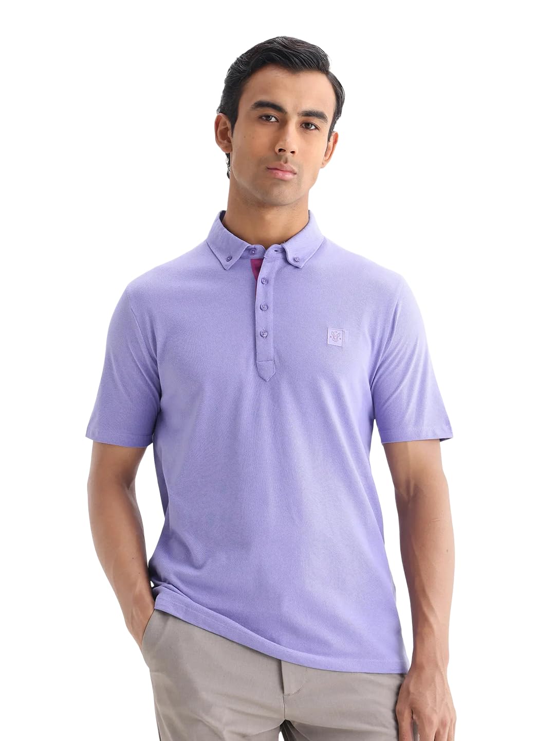 rare rabbit Men's Herval Pastel Purple Cotton Plain Regular Fit Half Sleeve Polo-picture-33
