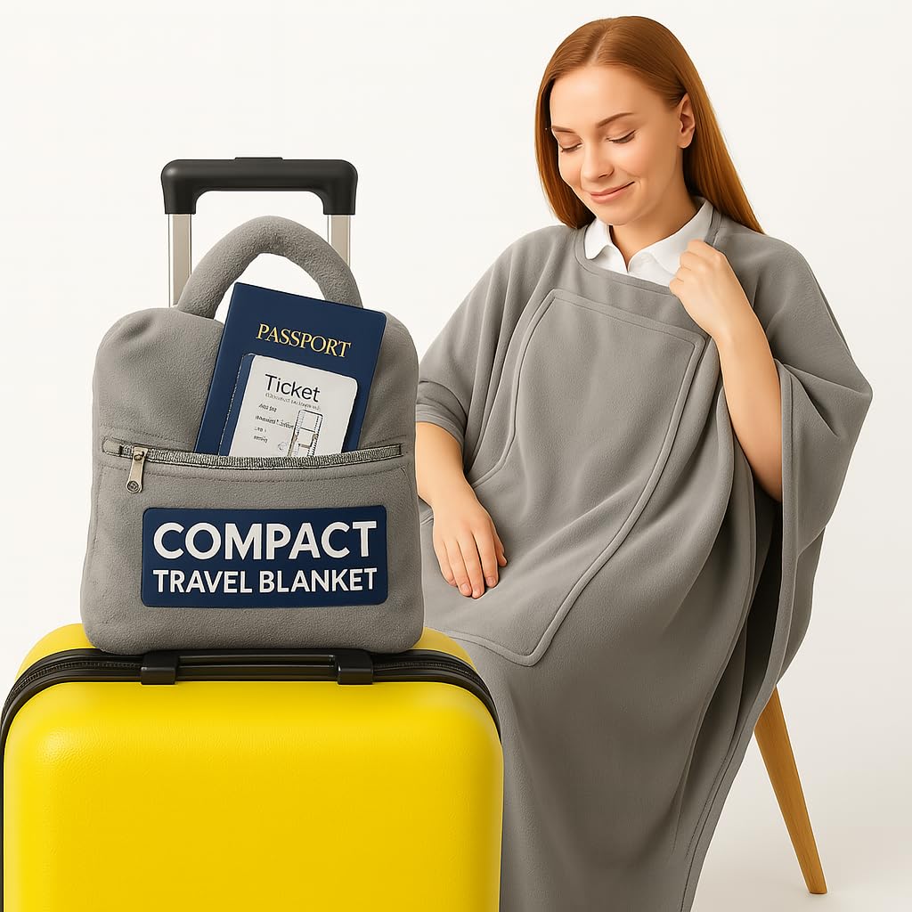 Flexicomfort Compact Travel Blanket for Airplanes – Made of Flannel - Wearable