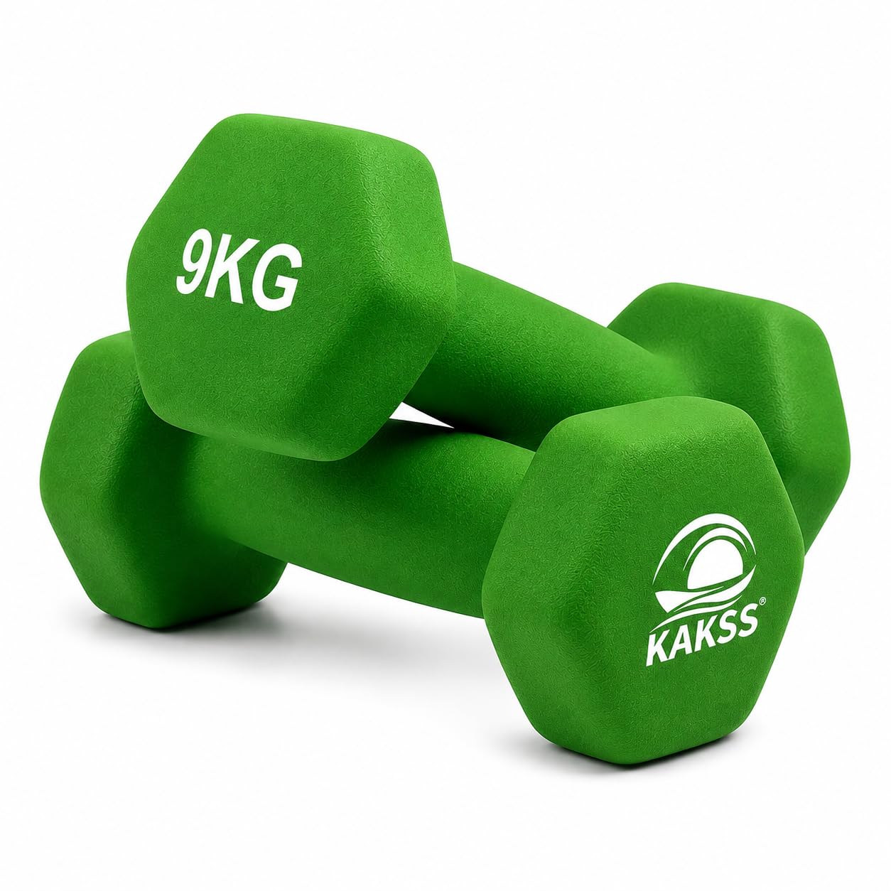 KAKSS Neoprene Dumbbells Set, 18kg (2 x 9kg), Green Hex Dumbbells with Easy-Grip Coated Finish, Cast Iron Hand Weights for Home Gym Equipment and Fitness Training for Women and Men โ image 1