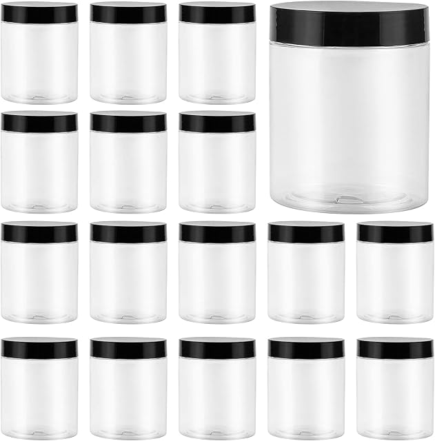 MANCHAP 20 Pack 300ml Clear Plastic Jars with Lids, Empty Plastic Travel Storage Jar Container, Round Plastic Storage Jars Wide Mouth Plastic Containers for Spice, Sweet, Seasoning, Crafts