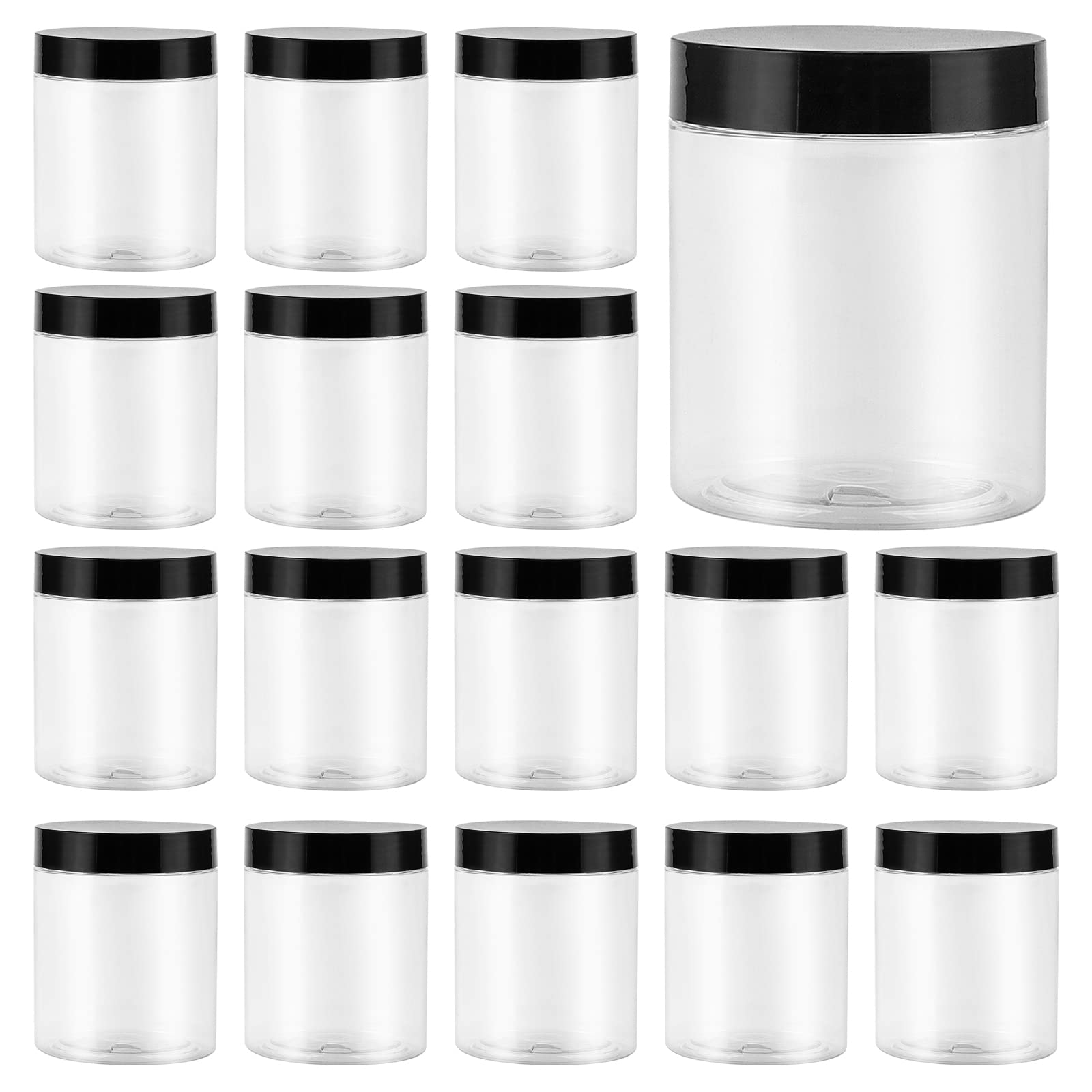 MANCHAP 20 Pack 300ml Clear Plastic Jars with Lids, Empty Plastic Travel Storage Jar Container, Round Plastic Storage Jars Wide Mouth Plastic Containers for Spice, Sweet, Seasoning, Crafts