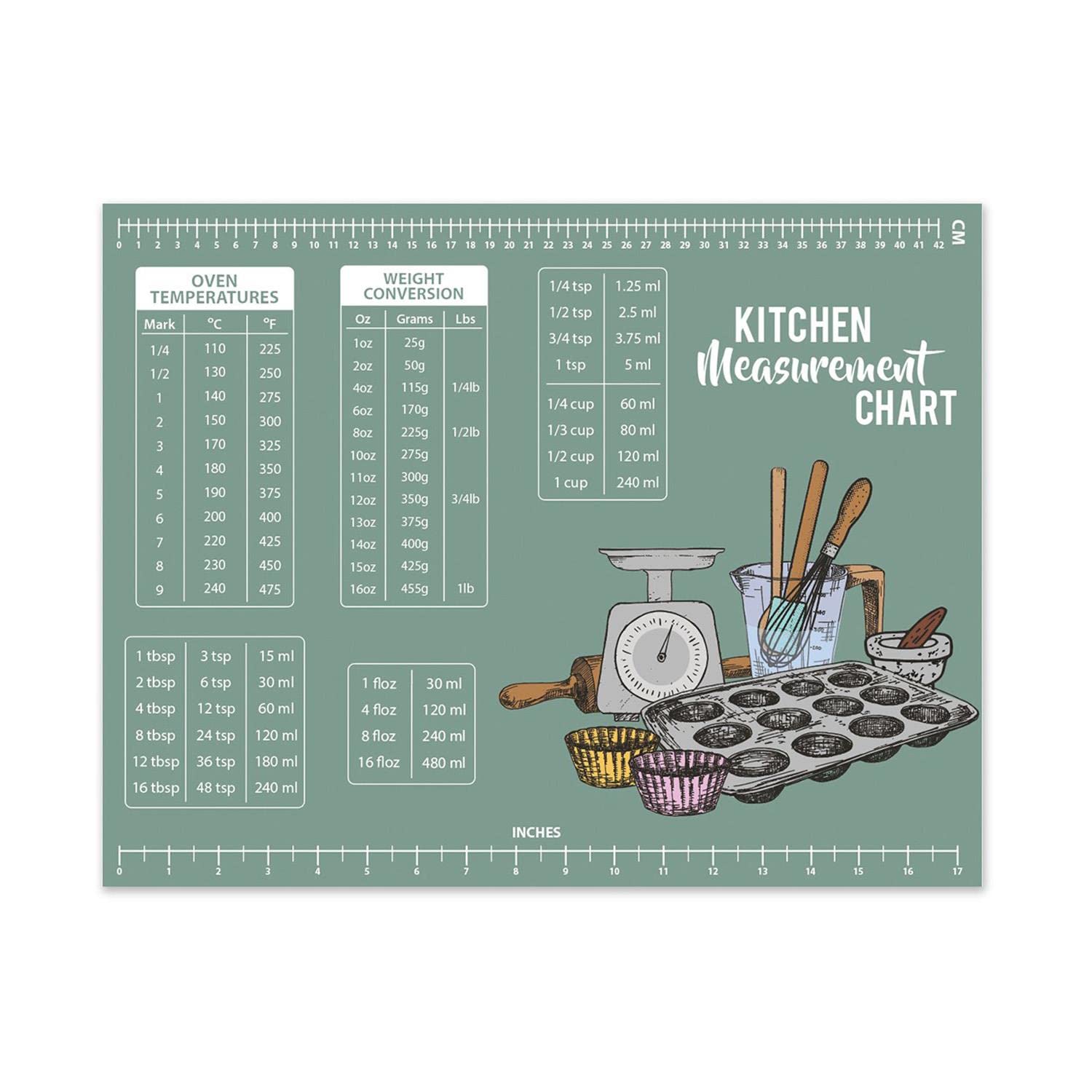 YöL Green Tempered Glass Worktop Saver Chopping Board - Anti Slip Conversion Measurement Chart, Surface Protector