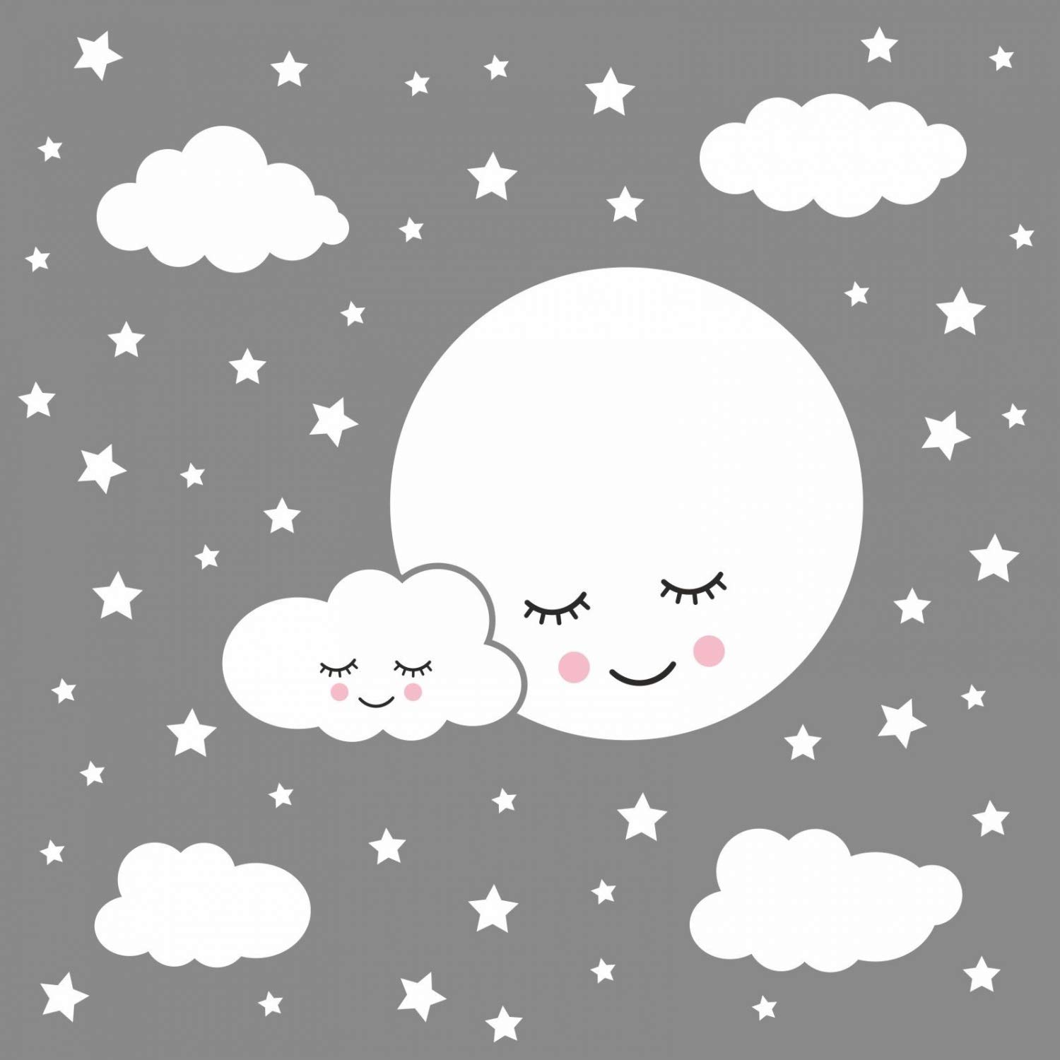 nikima Schönes für Kinder 162 adesivi da parete con luna piena con nuvole e stelle, in 6 misure, per cameretta dei bambini, decorazione da parete per bambini, dimensioni 1500 x 840 mm