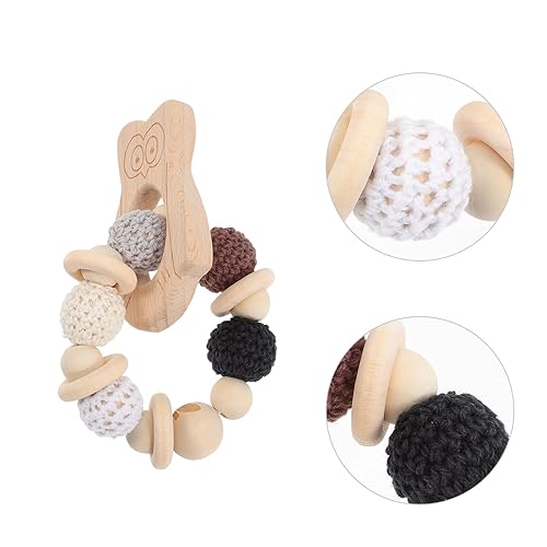 Miniatura 7 de CHILDWEET Anillo de dentición de búho de haya durante meses, sonajero sensorial y ayuda para masticar, desarrollo de habilidades motoras finas,