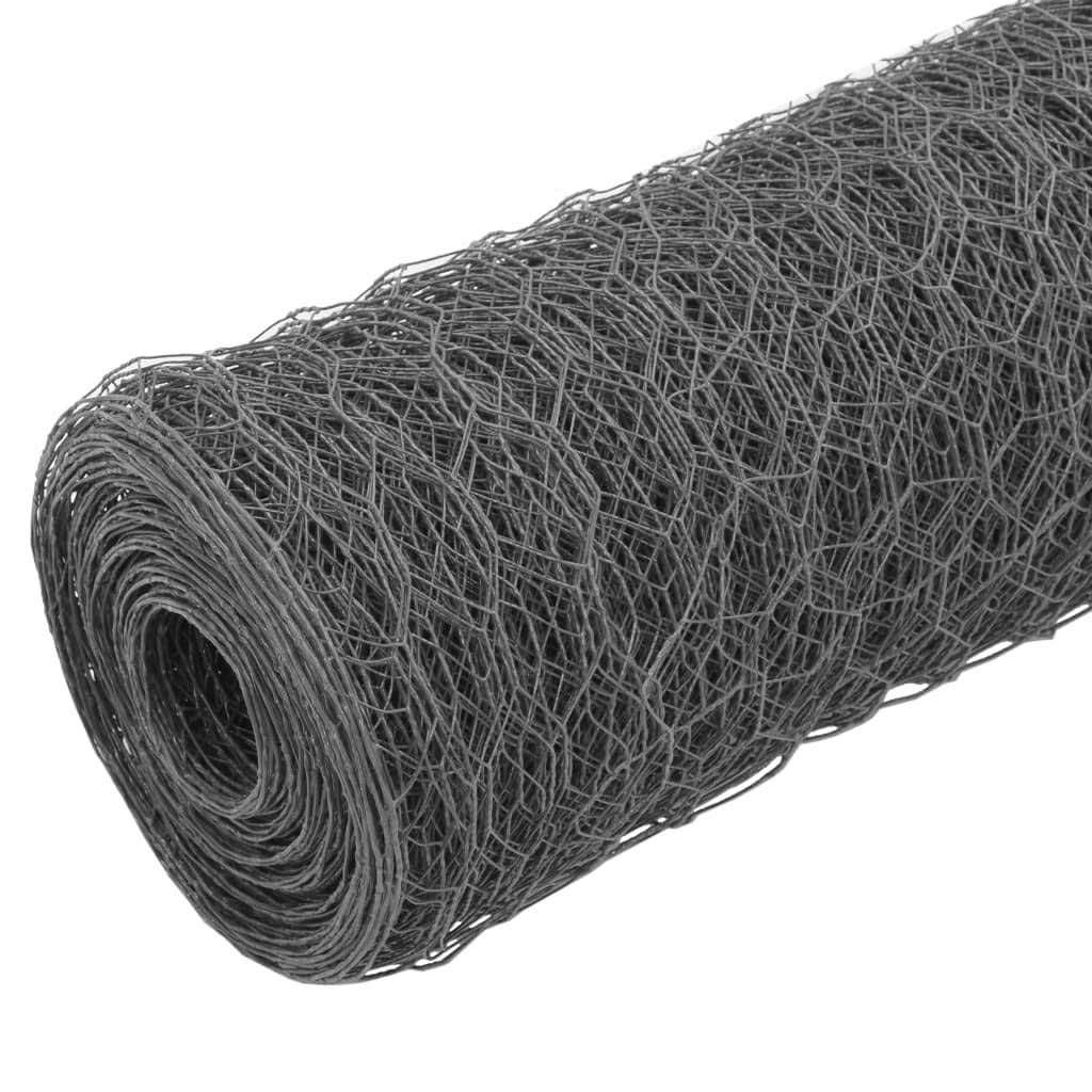Homgoday Alambrada de gallinero Acero Revestimiento PVC Gris 25x0,75 m Alambrada gallinero galvanizada Recubrimiento Cerca de Alambre, alambrada metálica, Rollo de Alambre de MallaGrisGris
