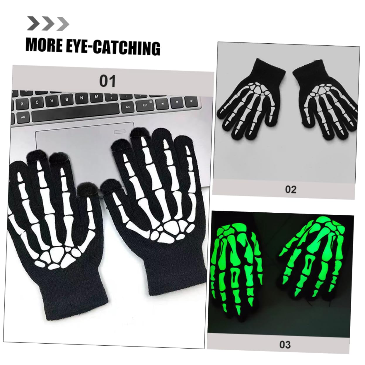 YUYWWAN Gant Squelette Phosphorescents Adultes Enfants, 2 Paires
