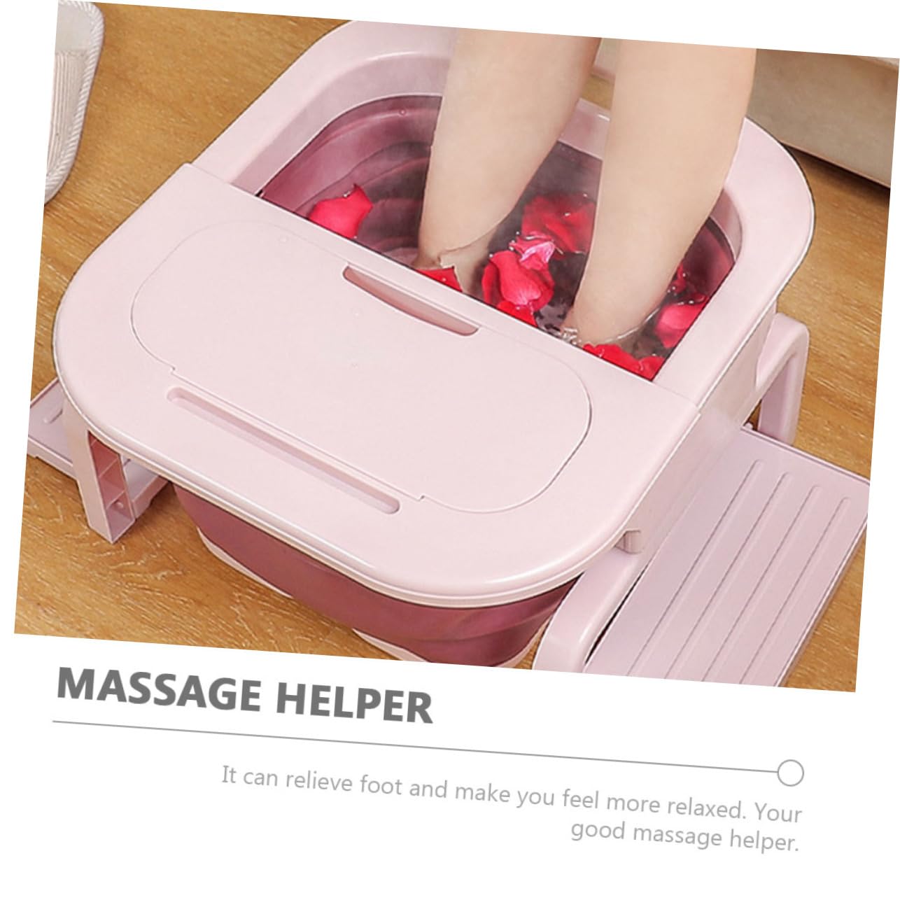 Cubo para Baño de Pies Plegable Grande Rodillos PP Rosa | Cubo para Remojar Pies, Baño de Pies Masaje Automático, Fácil de Guardar, para Familia y Viajes
