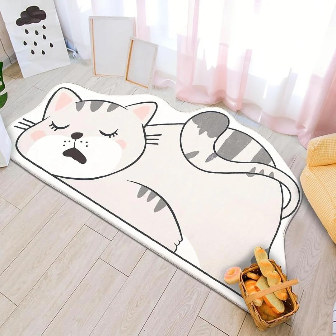 Lacomfy Kids Carpet 2.6x5.2Ft Cat Bedroom Area Rug Runner Washable Floor Mat for Kids Boys Girls Room 5' Cute Cartoon Nursery Mat for Bathroom Living Room Decor, Children's Rugs, Grey