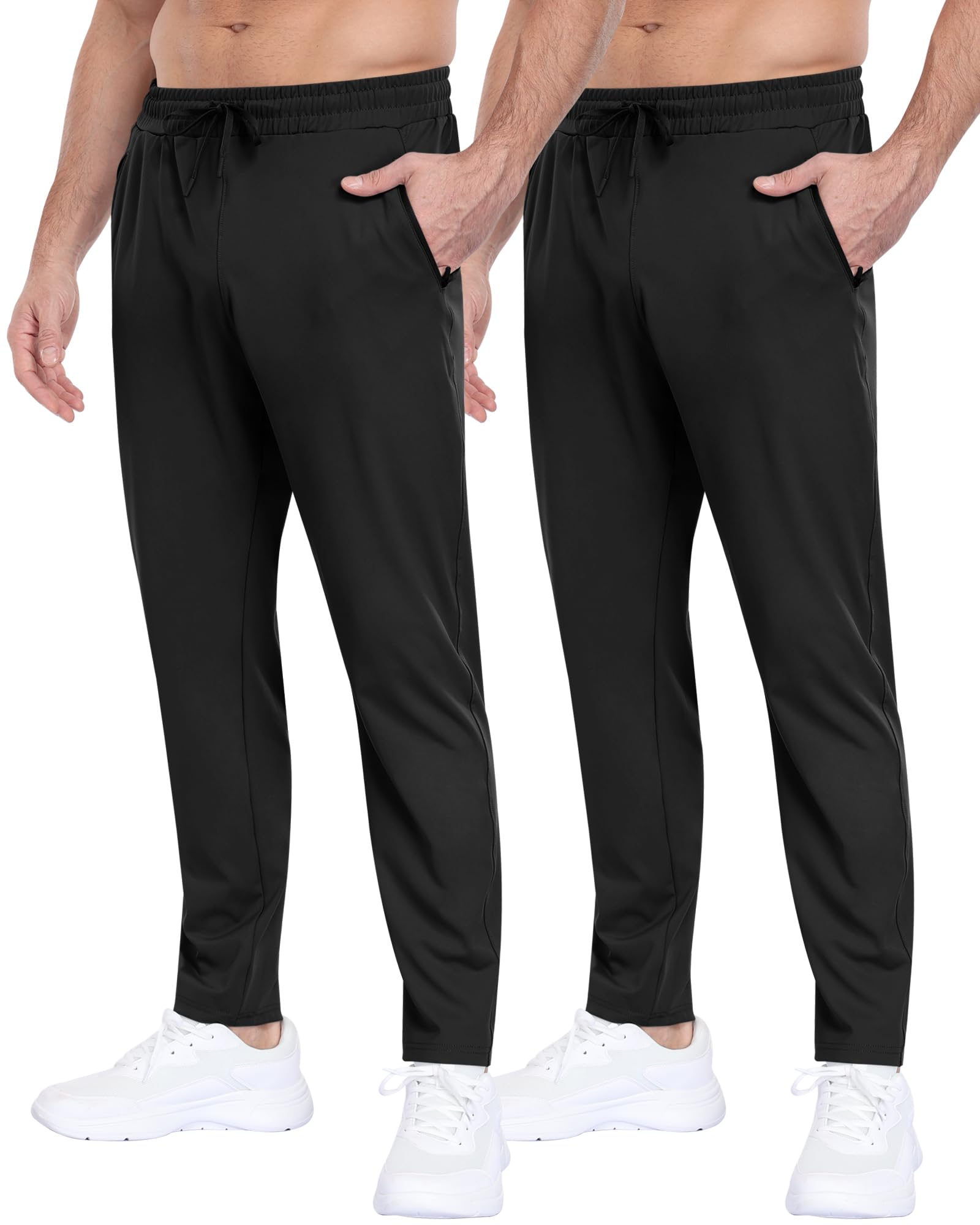 2 Pack Mens Fleece Lined Pants with Zipper Pockets Winter Athletic Workout Warm Running Joggers Sweatpants for Men