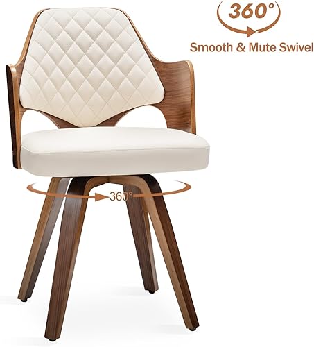 Miniatura 5 de AQG Dining Chairs Set of 2, Swivel Chairs with Walnut Craftsmanship, Upholstered Faux Leather, Mid Century Modern Dining Chairs for Kitchen/Living