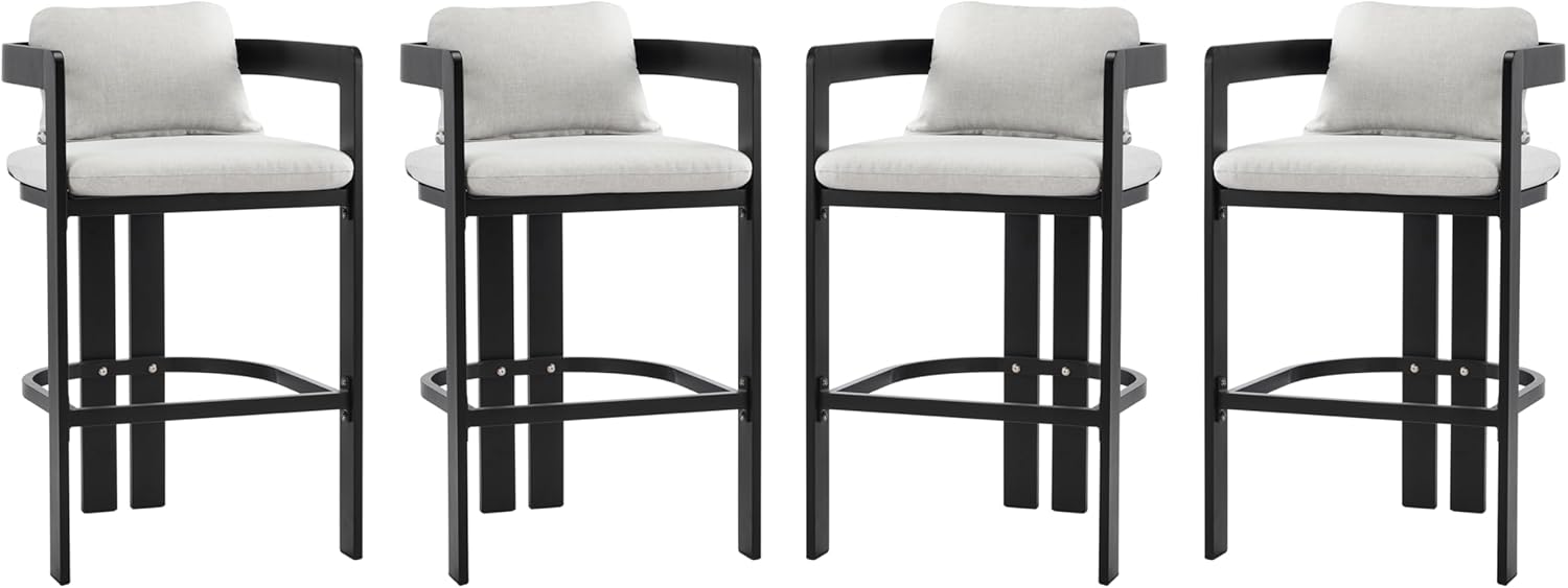 Christopher Knight Home Minxi Outdoor Counter Height Bar Stools Set of 4, Durable Aluminum Bar Stool with Upholstered Seating, Patio Counter Stools with Curved Backrest and Footrest, Black + Grey