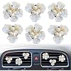 6 Pieces Bling Daisy Pearl Flower Air Vent Clips - Cute Car Aroma Diffuser Air Vent Clip Rhinestone Decoration Automotive Interior Accessories - White