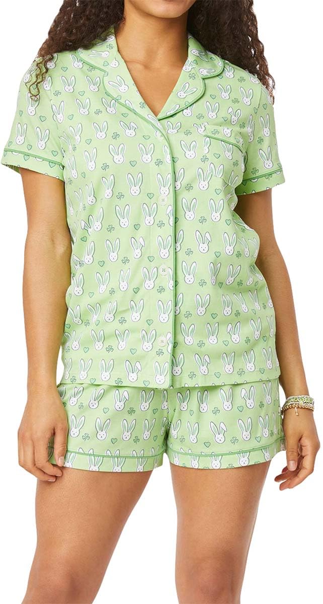 Women's Y2k Monkey Print Pajamas Preppy 2 Piece Button Front Sleep Pjs Shirts and Boxer Shorts Outfit Lounge Sets