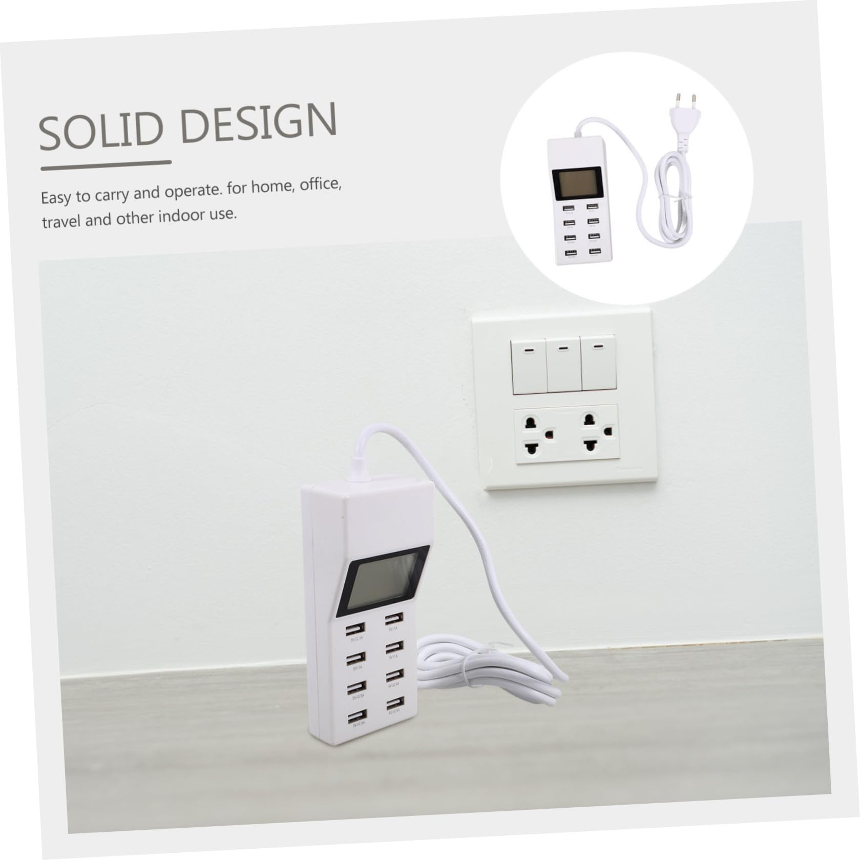 Caricabatterie USB Multiporta 8 Porte con Display Lcd, Stazione di Ricarica Intelligente Smart Ic, Protezione Sovraccarico per Smartphone e Tablet, per Casa, Ufficio e Viaggi