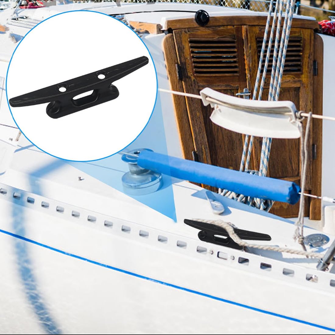 4 pezzi, realizzato in nylon di alta qualità, compensato per molo ormeggio, bitta per barche, morsetto per ormeggio barca, bitta per pontile, accessori per base ponte yacht (100 mm) (Nero)