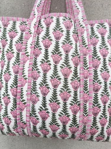 Bolso de algodón grande con diseño floral acolchado miniatura 5