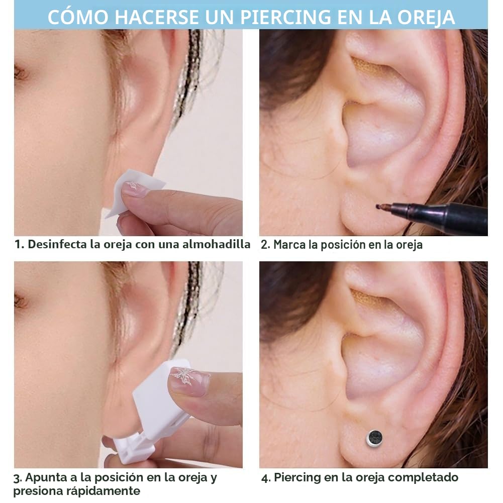 Aucuu Pistolas Desechables para Perforar Orejas, Herramienta Autoperforante Indolora con Pendientes de Acero Inoxidable