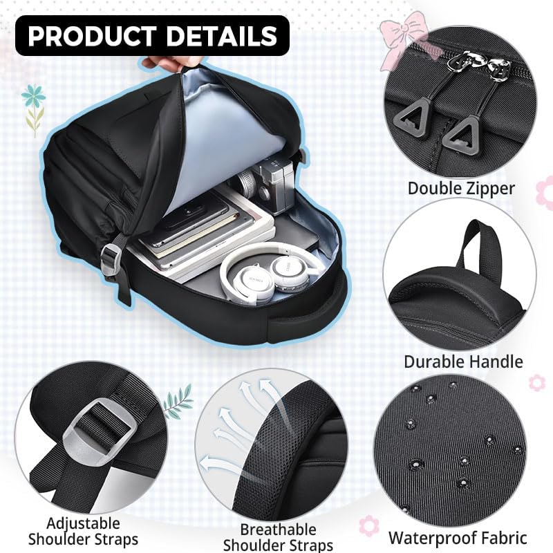 Preppy Laptop Backpacks for College Women Cute Kawaii Aesthetic Commute Bag Lightweight Y2K Retro Travel Daypack (Pink) - Image 4