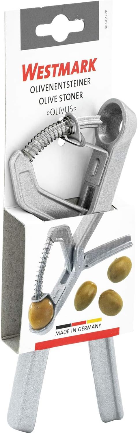 Westmark Olive Pitter – Heavy-Duty Cast Aluminum Pit Remover with Spring – Handheld Corer and Cherry Pitter Tool for Stuffed Fruits, Martinis, Salads, Kitchen Prep