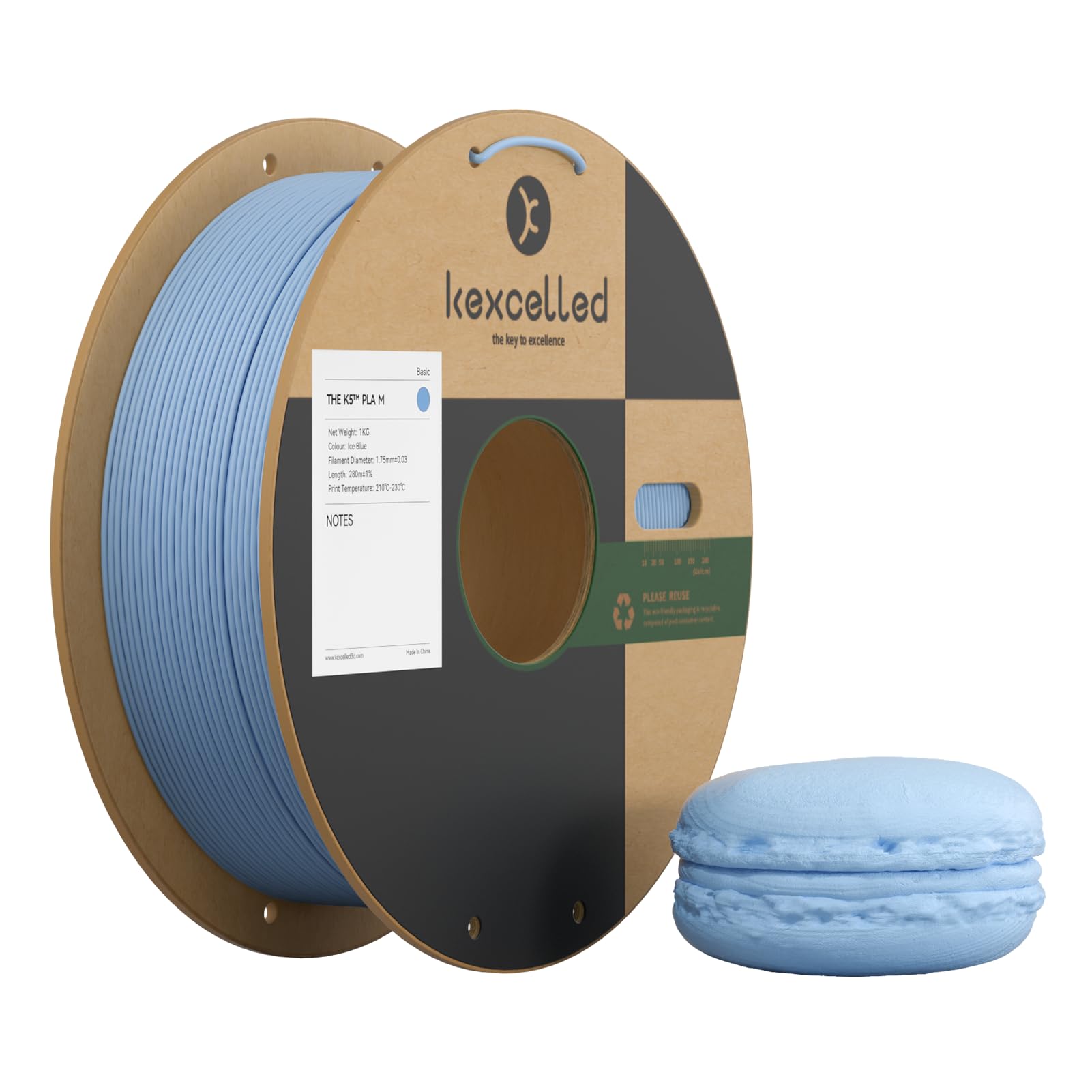 kexcelled PLA Mat Filamento per Stampante 3D 1,75 mm +/- 0,03 mm, Texture di Colore Matta, Adatto a Moltissime Stampanti FDM, Bobina da 1 kg (2,2 lbs), Blu Ghiaccio