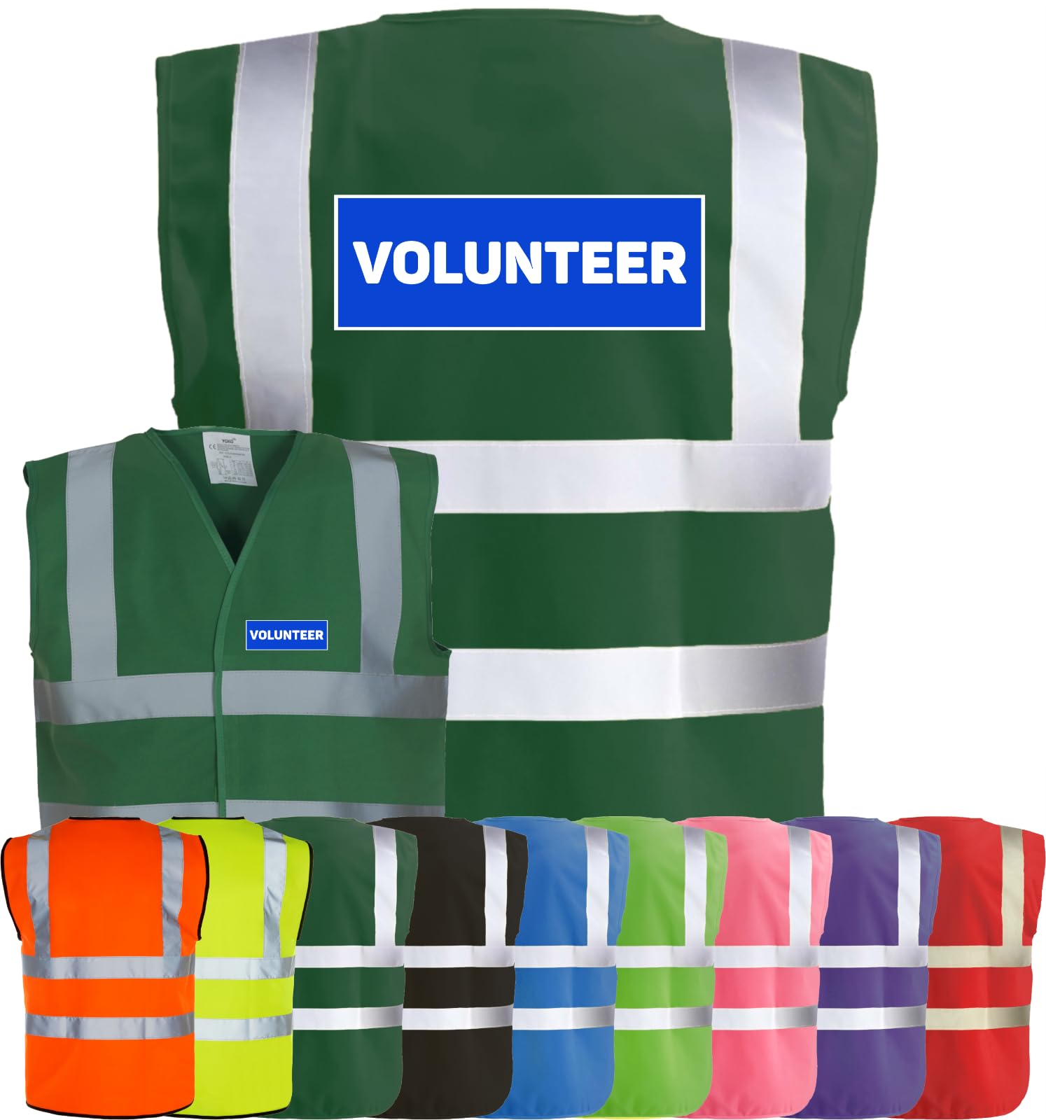Corporate Togs VOLUNTEER Printed High Visibility Waistcoat - Hi-Vis Safety Vest Tabard, Brace Hi-Vis Strips, Fully EN471 Health, Protective Safety Wear | Safety Apparel