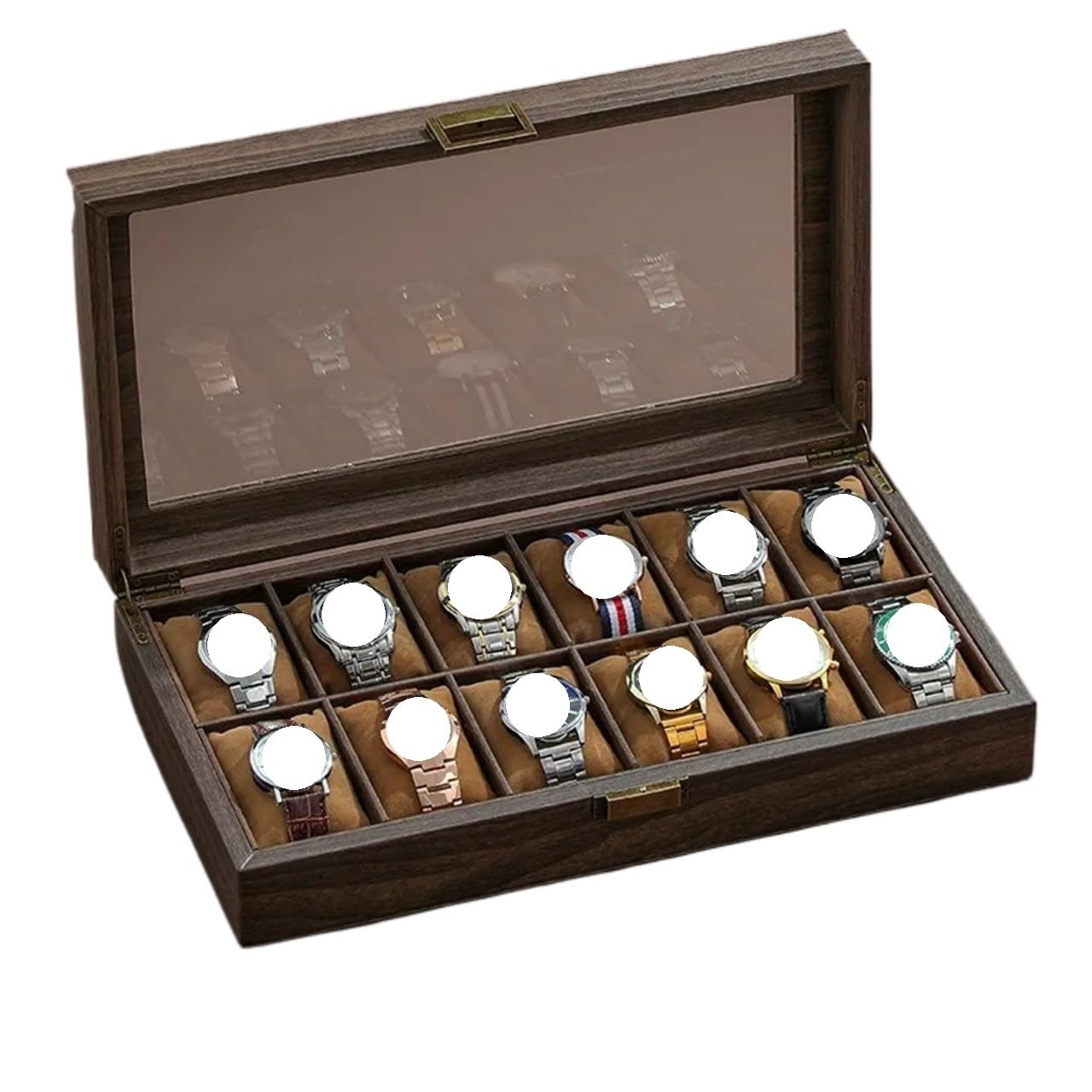 Caja para Relojes de Madera Caja de reloj cuero grano madera | Organizador de joyas for múltiples relojes de almacenamiento de alta capacidad for el hogar(MUWENPI-12WEI)
