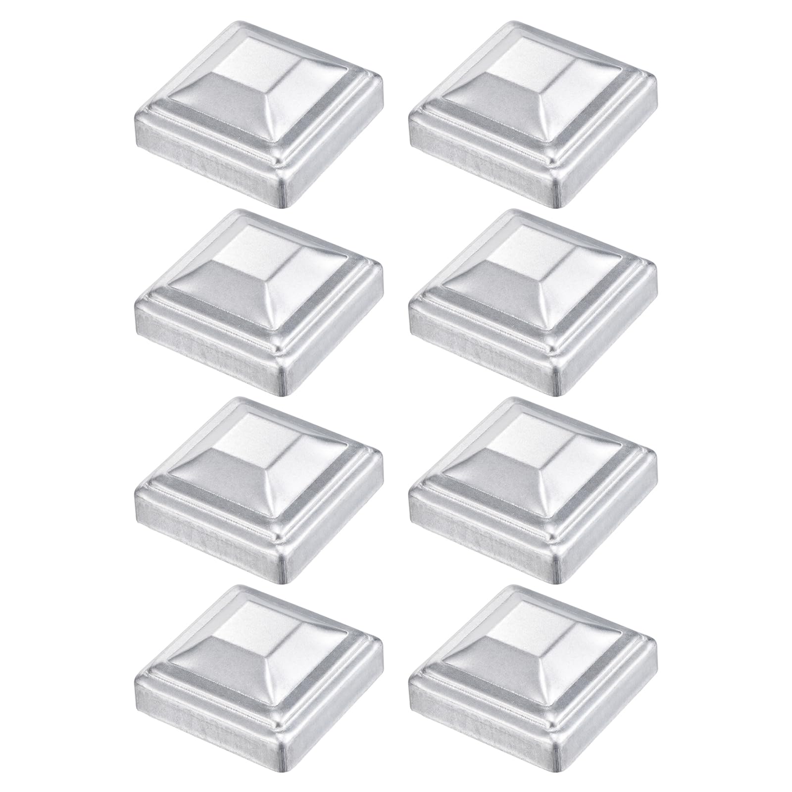 sourcing map 8Pcs Fence Post Cap Fit 2.4" x 2.4" OD Pipe, Galvanized Steel Deck Post Cover Square Decking Caps for Mailbox Outdoor Chain Link Wood/Metal Fence Deck Railing, Silver