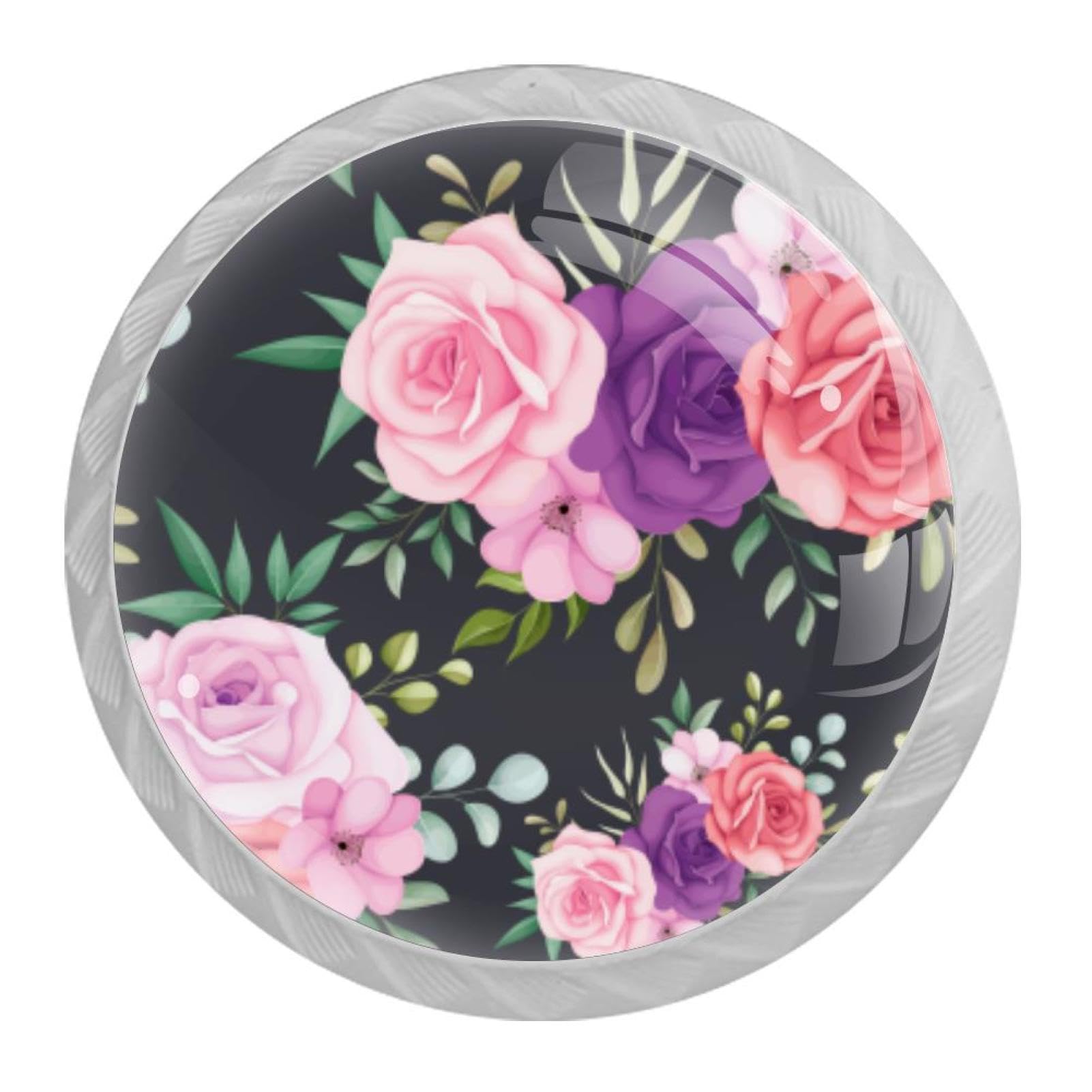 Tqmspg 4 Pieces Drawer Pulls Blossom Flowers Door Knobs Dresser Handles for Kitchen Wardrobe Cupboard Hardware Furniture