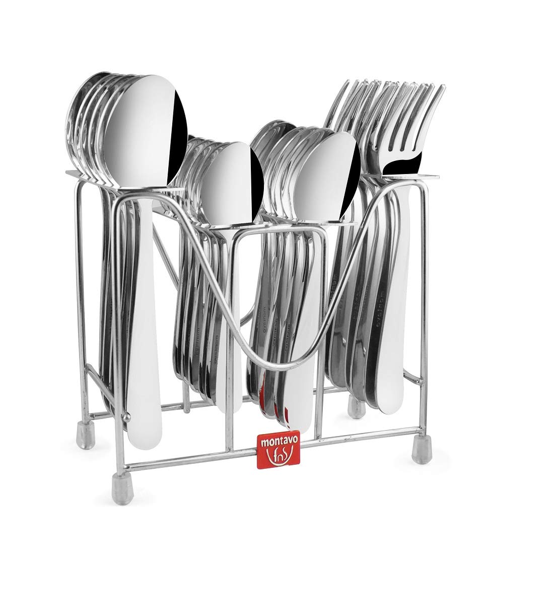 FnS Montavo Verona Stainless Steel 24 Pcs Cutlery Set with Hanging Stand (6 Dinner Spoons, 6 Dinner Fork, 6 Teaspoons, 6 Baby Spoon & 1 Stand)