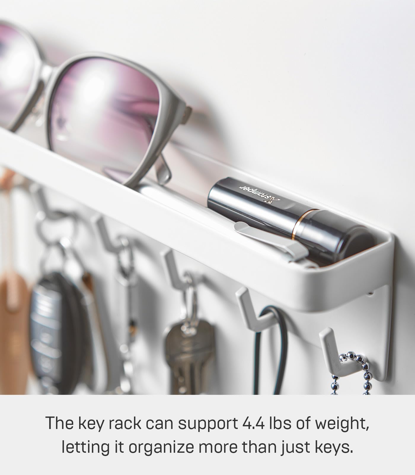 YAMAZAKI 2754 SMART Key Hooks with Tray, white, Steel, 24.5 x 4.5 x 6 cm