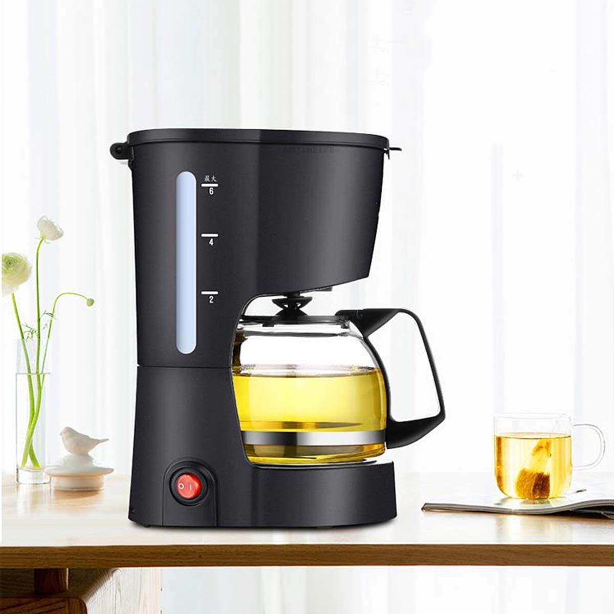 コーヒーマシン、フィルターコーヒーマシンドリップコーヒーメーカー、0.6Lガラスジャグ、タイマー機能、ボイルドライ保護、550W、洗