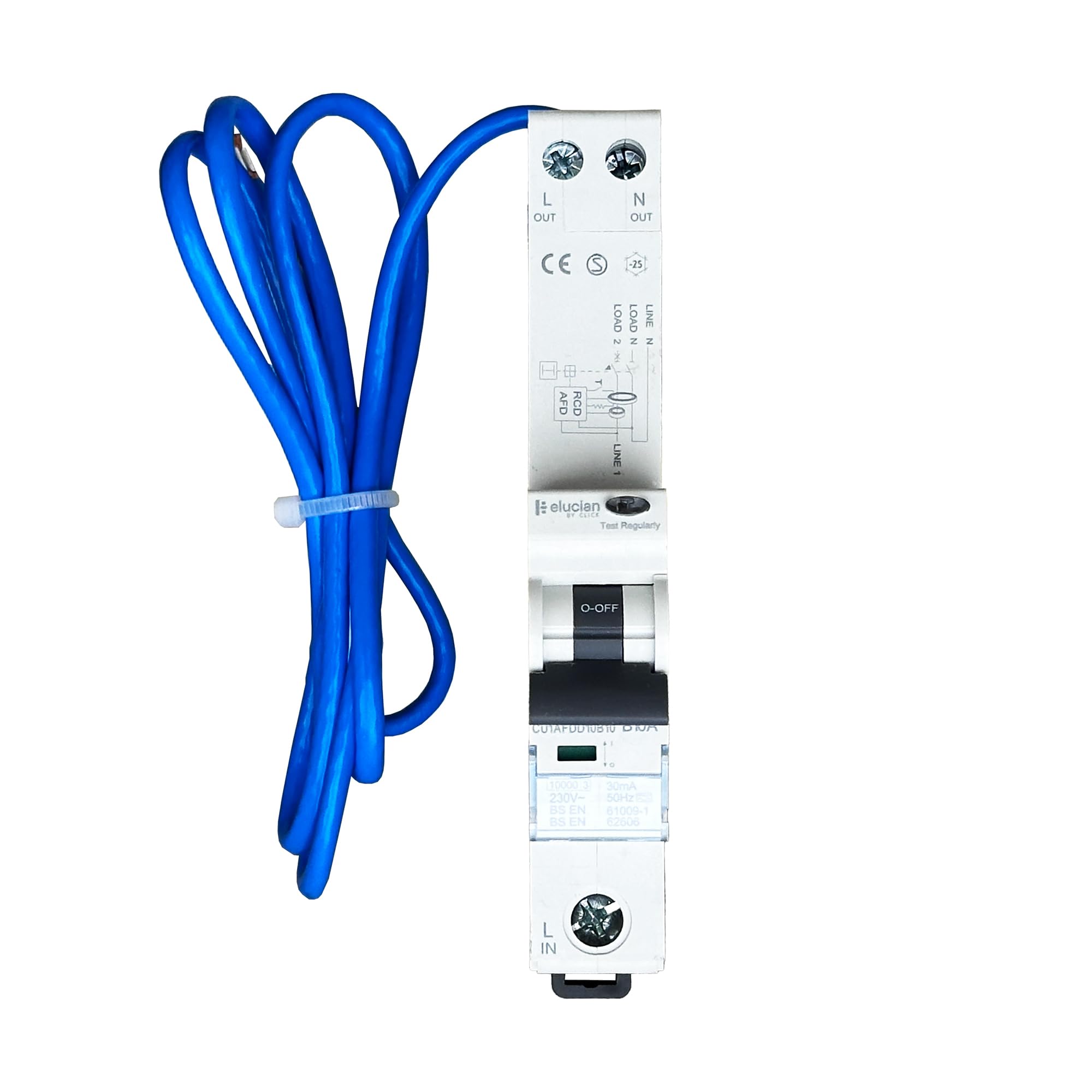 Elucian 10A AFDD RCBO Type A 30mA True 10kA B Curve 1P+N Click Scolmore CU1AFDD10B10