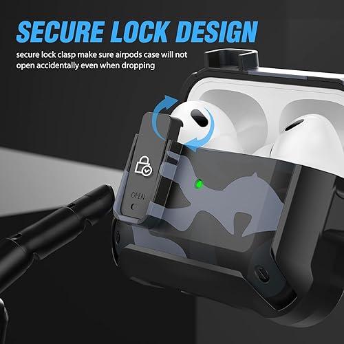Miniatura 3 de Valkit Funda para Airpods Pro para hombres con cerradura, serie armadura militar de cuerpo completo AirPod Pro con llavero Cool Air Pod Pro funda