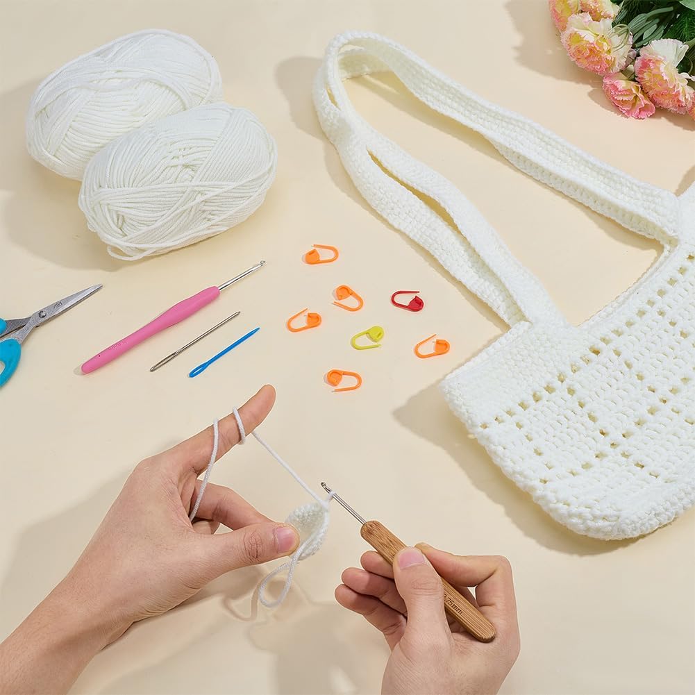 ACRNIGHEET Crochet Bag Kit for Beginners Crochet Purse for Women DIY Tote Bag Making Kit with English Tutorials Knitting Supplies for Adults Crafts Autumn Winter Boho Gift Idea (White)