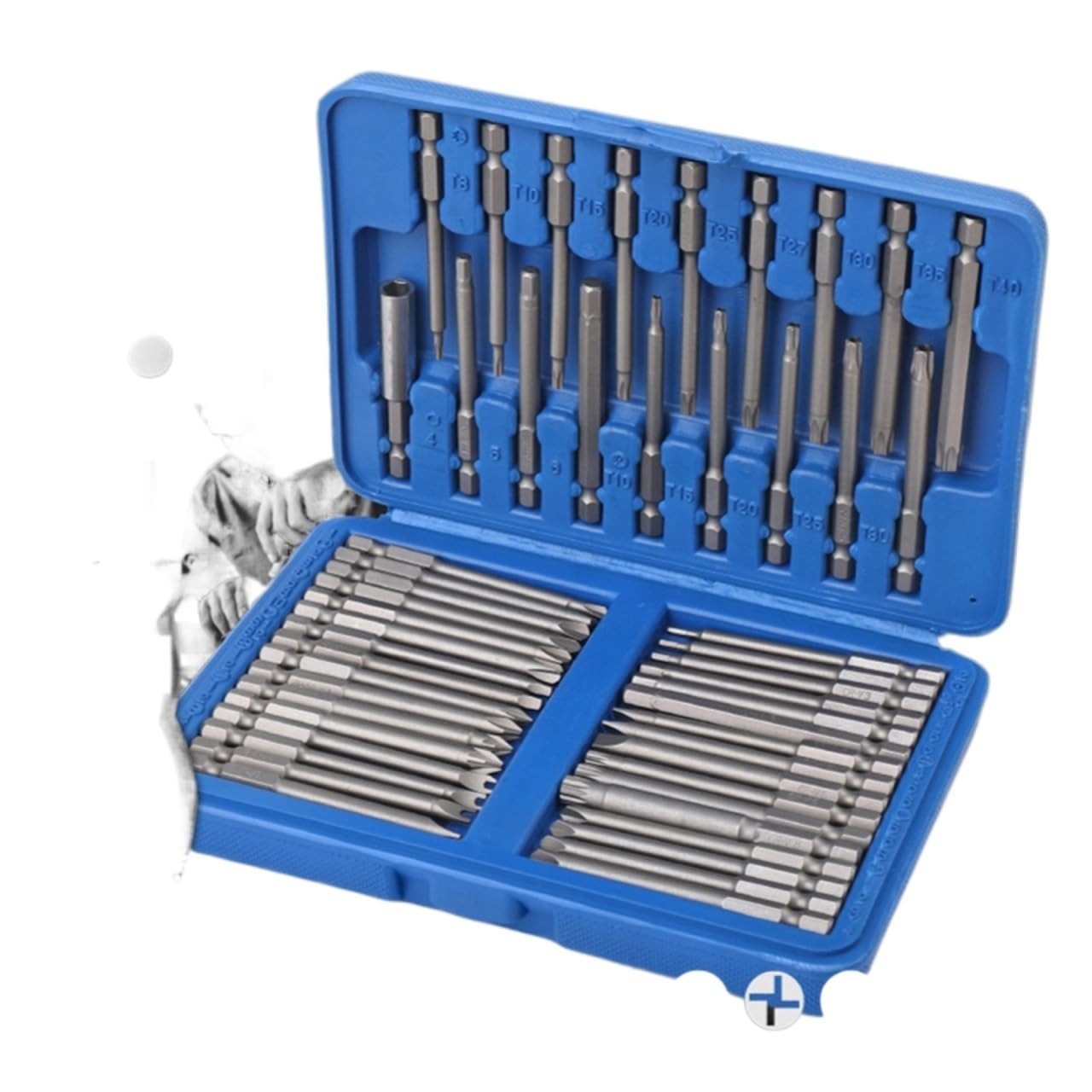 Juego de 50 Puntas Extra largas de 75 mm con portapuntas de liberación rápida CRV, Destornillador, Juego de Puntas de Seguridad, Punta Hexagonal Torx Pozidrive(50 pc Set)