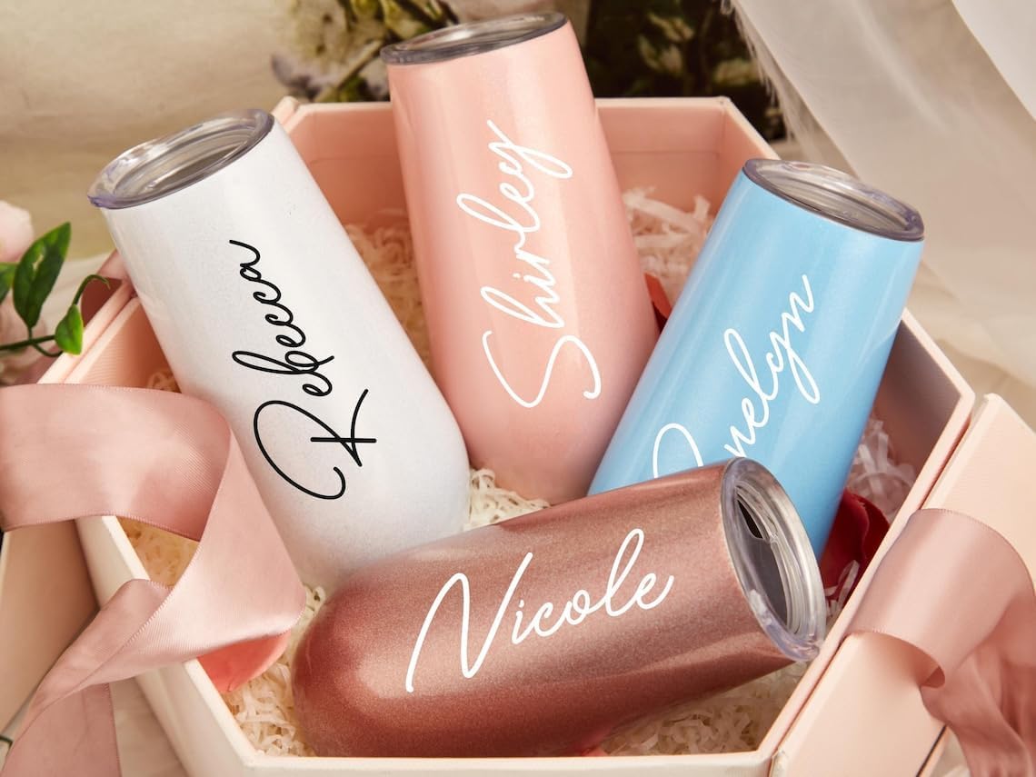CFuniq® Personalized Wine Tumbler Set for Bridesmaids, Rose Gold and White, Customizable Text, Wedding Party Gift, Stainless Steel Insulated Cup, 6oz - Image 7