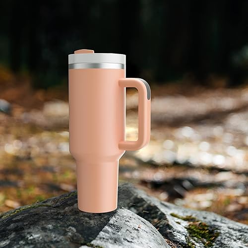 Miniatura 8 de MURRICON Vaso de 40 onzas con asa y pajilla, vaso reutilizable al vacío con tapa, taza de viaje aislada de acero inoxidable, para café y bebidas