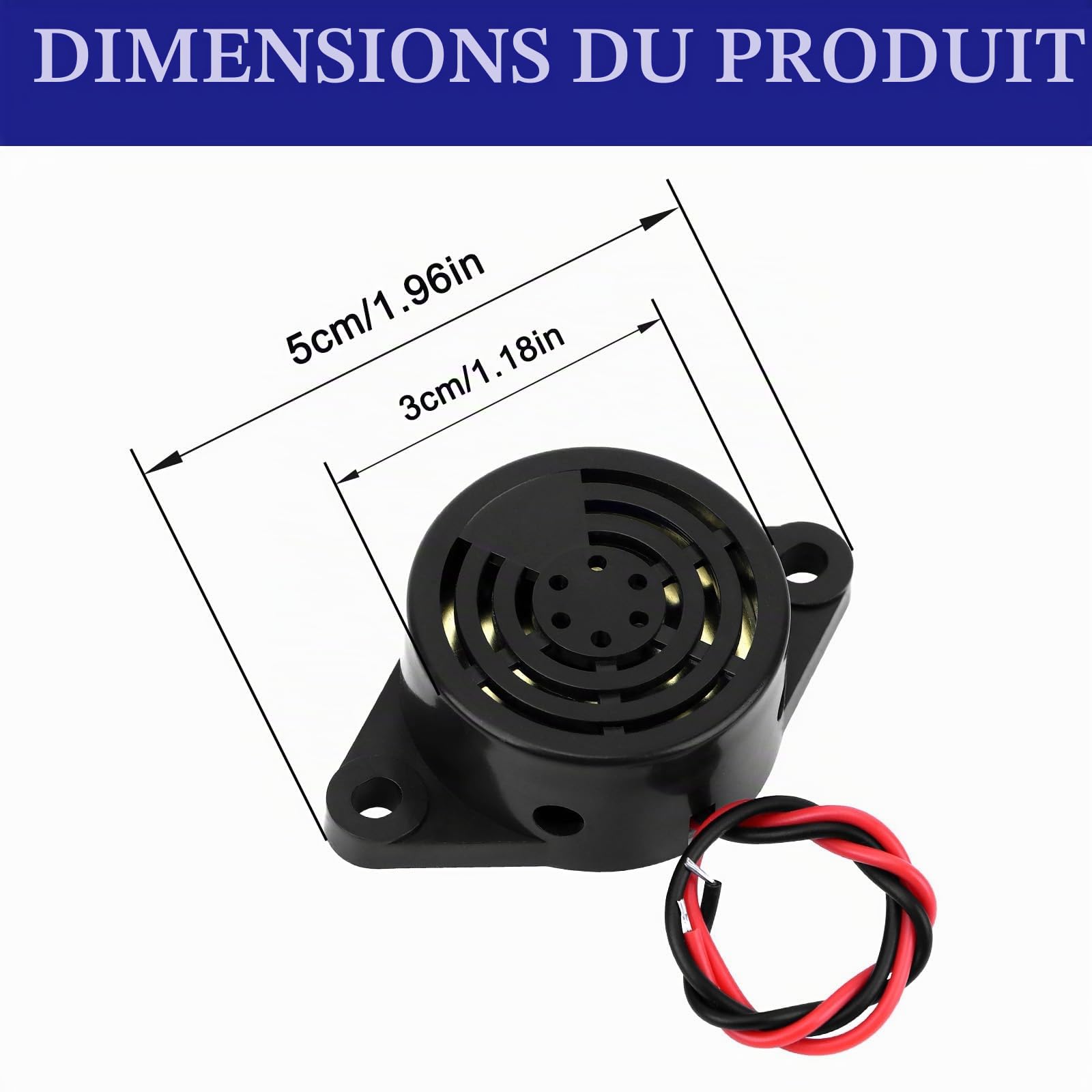 Lot de 12 alarmes électroniques SFM-27-I - Buzzer électronique piézoélectrique Actif - DC 3-24 V - avec Fil - 110 mm