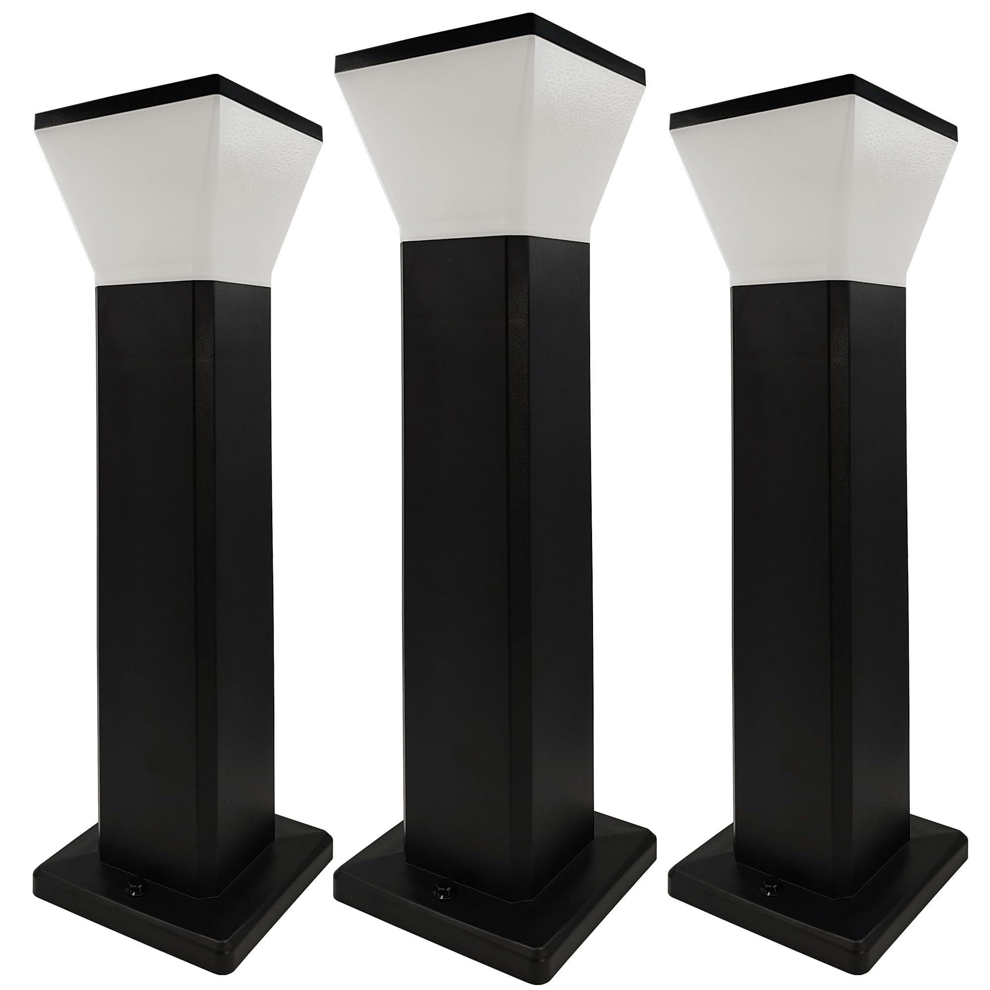 FactorLED 3PCs Balizas de Jardín Exterior LED 57cm Cuadradas, 9W, 900Lm, Bolardo para Caminos, Inoxidable, IP65 Impermeable, Negro, 5CCT Luz Seleccionable, Casquillo E27
