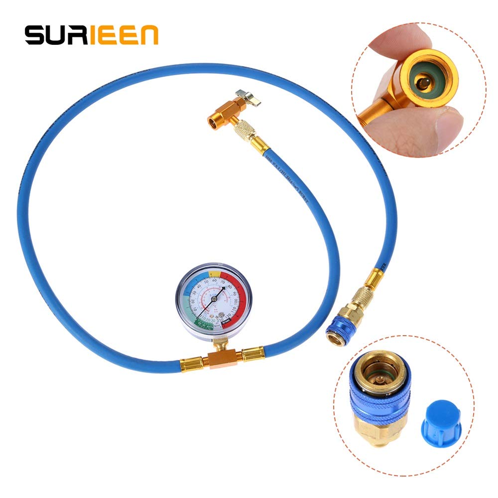 Tuyau de recharge réfrigérant A/C R134A avec jauge et port de climatisation pour robinet et valve adaptateur R134A à basse pression et adaptateur de conversion R12 vers R134a