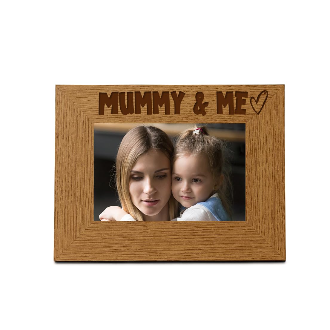 Oak Picture Photo Frame Mummy & Me Heart Gift Landscape (4 x 6 Inch)