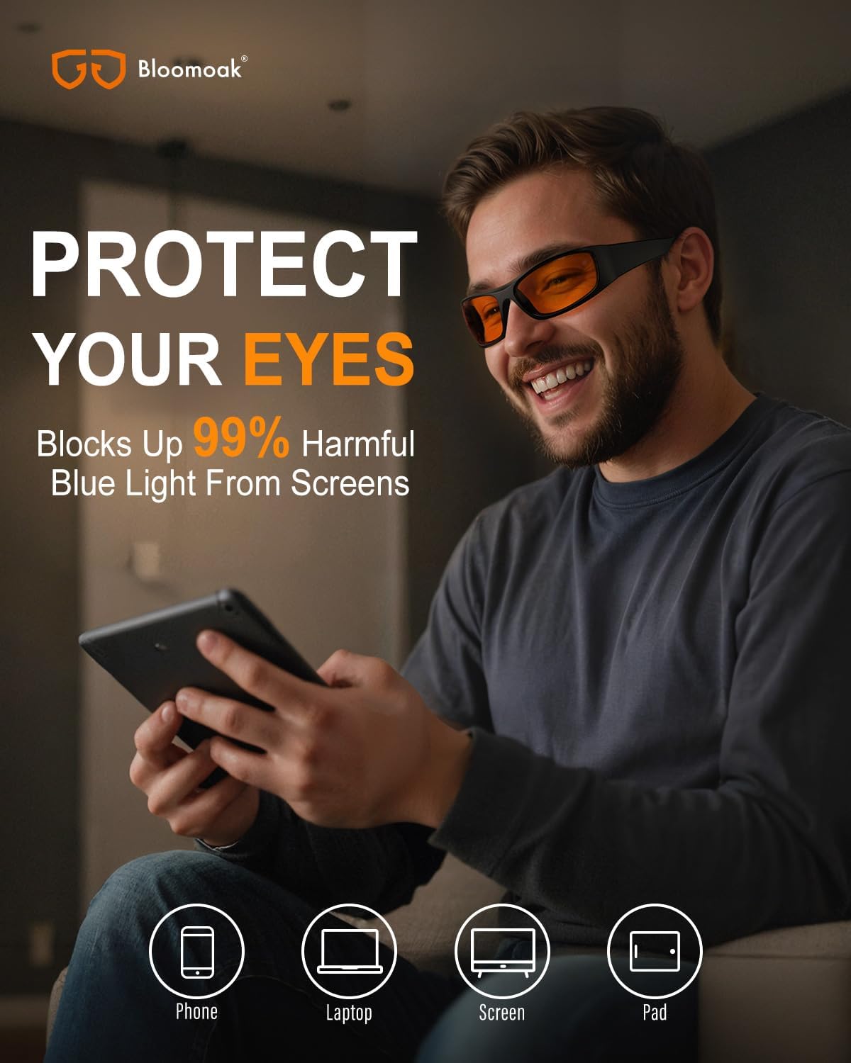Bloomoak 99% Blue Light Blocking Glasses,Nighttime Sleep,Fully Wraparound Your Eyes with No Leaks for Side Glare/Dry Eyes - Image 2