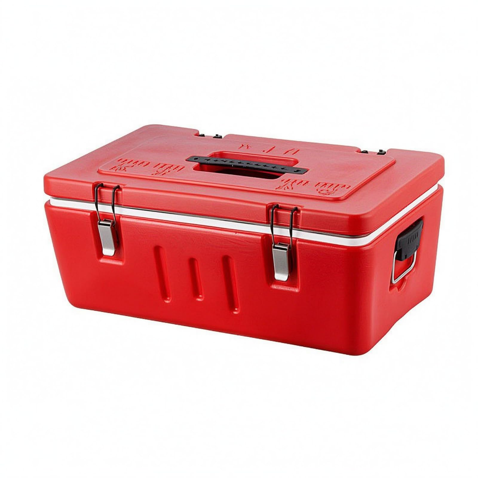 Caja Isotérmica Rojo Contenedor Comida Acero Inoxidable con Asa Recipiente Térmico Térmica, CF-Caja Térmica De Triple Rejilla Tapa Doble Con Revestimiento Interior Extraíble