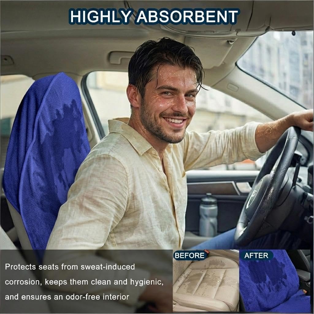 Car Seat Towel Cover, 2pcs Universal Front Seat Protector for Cars, SUVs and Trucks, Sweat Towel Car Seat Cover for Gym, Yoga, Swimming, Pets and Family Travel, Blue