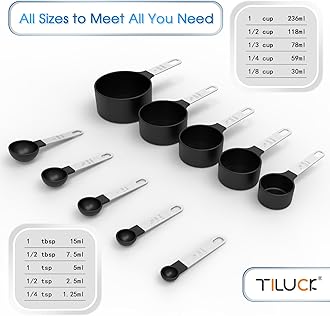 TILUCK Measuring Cups & Spoons Set, Stackable Cups and Spoons, Nesting Measure Cups with Stainless Steel Handle, Kitchen Gadgets for Cooking & Baking (Black)